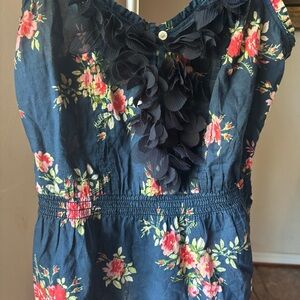 Hollister Navy Floral Blouse ruffled details